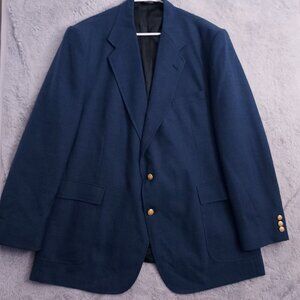 Stafford Blazer Mens 46L Worsted Wool Blend Faux Gold Buttons Sport Coat Blue